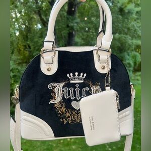 NEW! NWT JUICY COUTURE Heritage Velour Satchel Bag Black Liquorice/Crystal